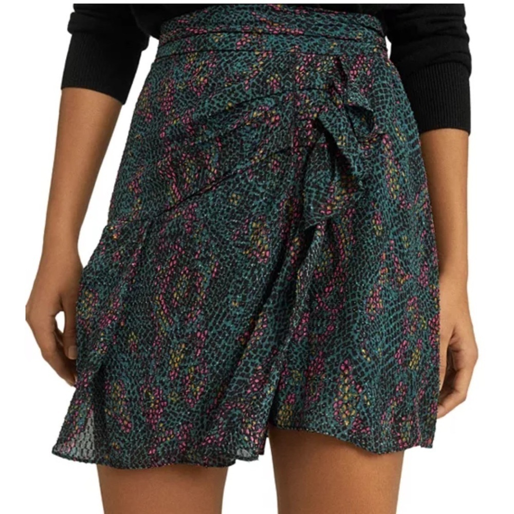 Reiss Skyla Reptile Print Wrap Skirt in Green Size 6